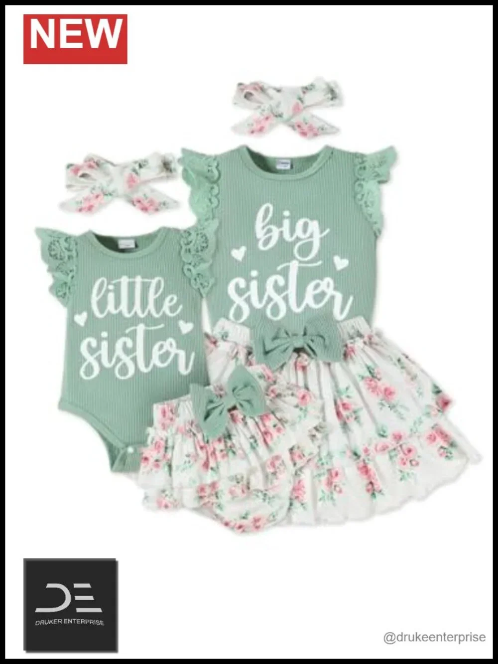 Baby Girl Romper Toddler Girl T-Shirt Top with Skirt Set Sister Matching Cotton